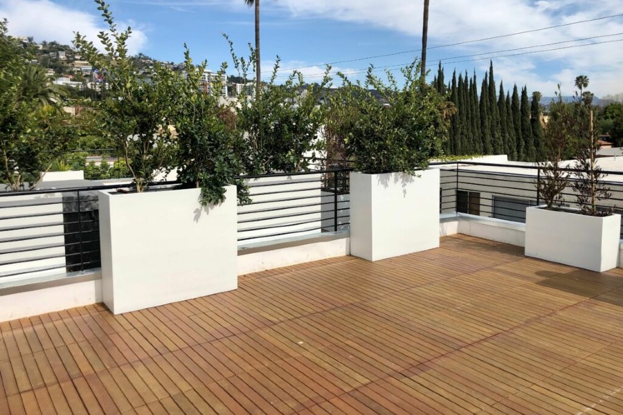 rectangular planters on a patio